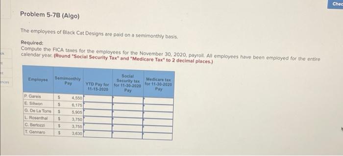 Solved Chec Problem 5-7B (Algo) The Employees Of Black Cat | Chegg.com