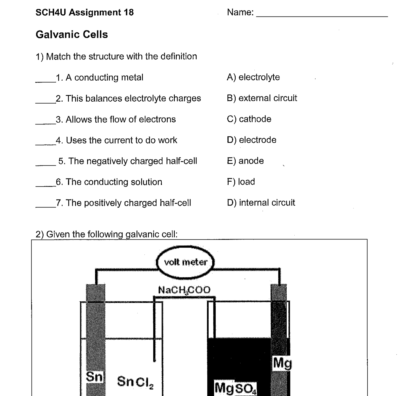 Solved Galvanic CellsMatch the structure with the | Chegg.com