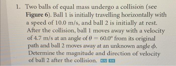 1. Two balls of equal mass undergo a collision (see | Chegg.com