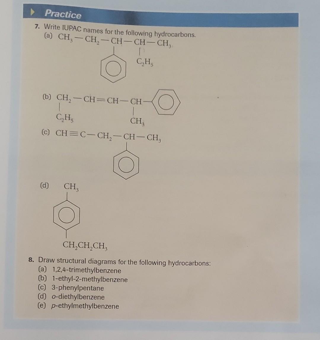 Solved 7. Write IUPAC names for the following hydrocarbons.