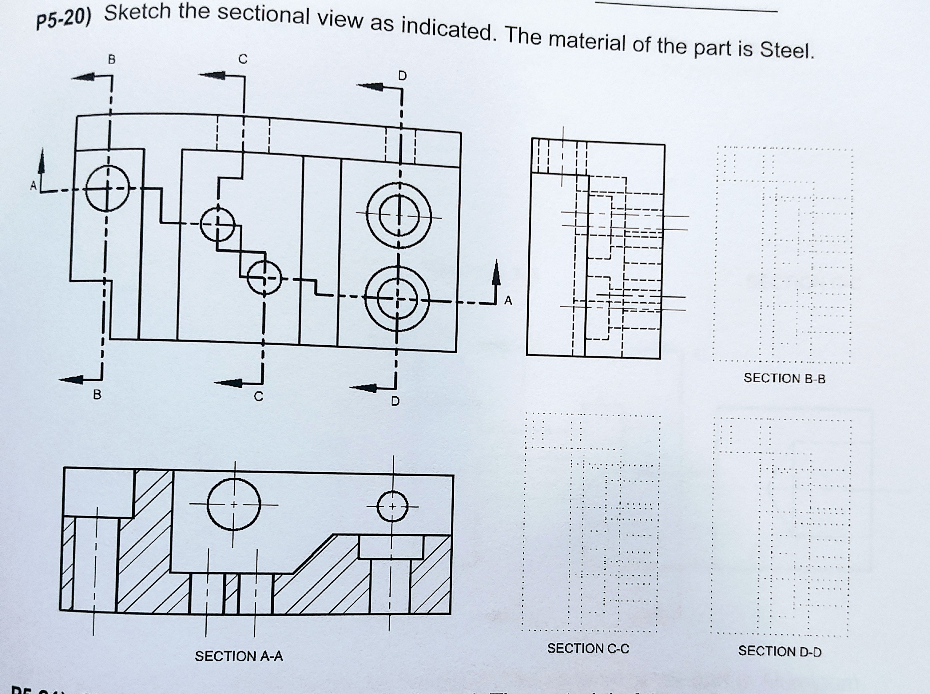 p5-20) ﻿Sketch the sectional view as indicated. The | Chegg.com
