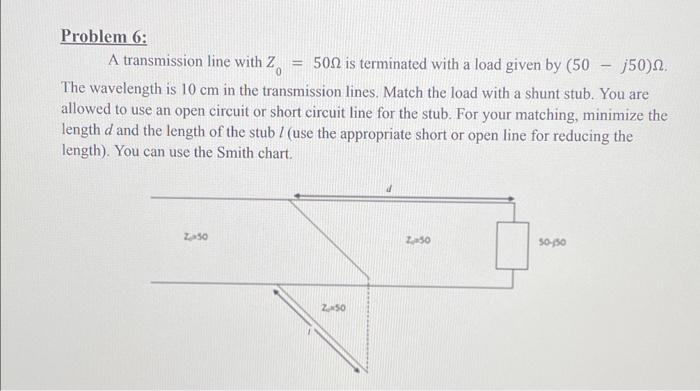 Solved Problem 6: A transmission line with Z0=50Ω is | Chegg.com