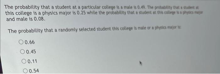 Solved The probability that a student at a particular | Chegg.com