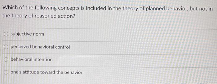 Which of the following concepts is included in the theory of planned behavior, but not in the theory of reasoned action? O su