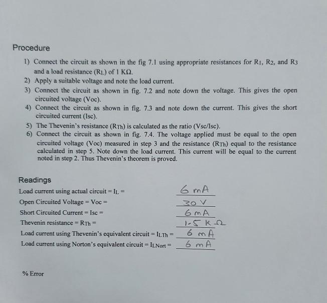 Solved Procedure 1) Connect the circuit as shown in the fig | Chegg.com