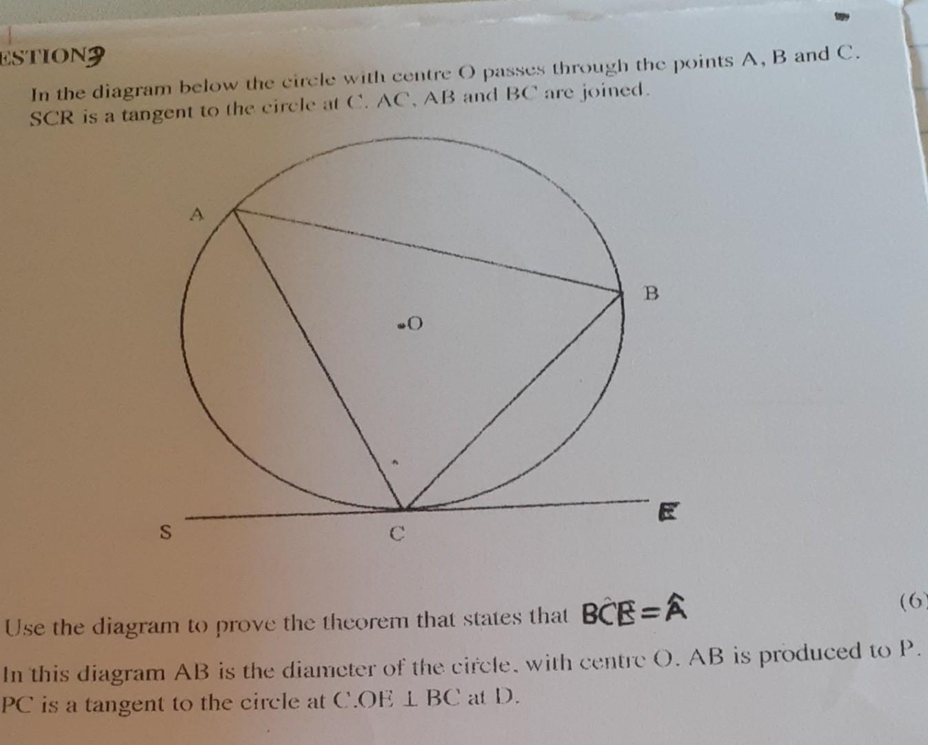 Solved ESTION? In The Diagram Below The Circle With Centre O | Chegg.com