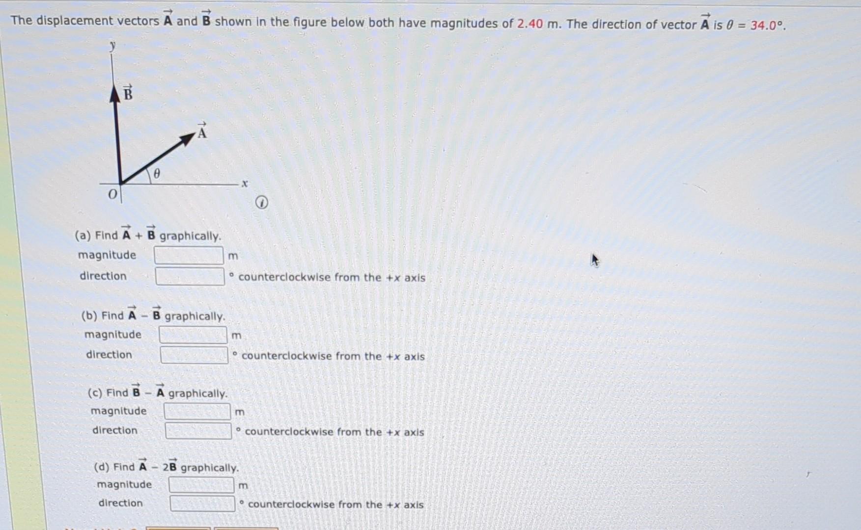 Solved isplacement vectors A and B shown in the figure below | Chegg.com