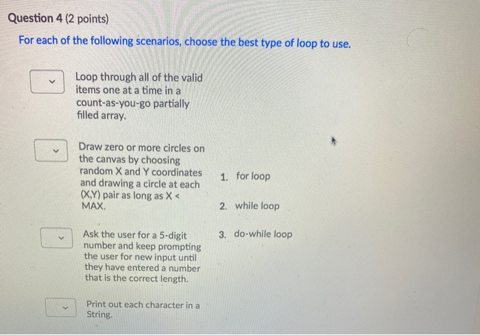 Solved Question 4 (2 points) For each of the following | Chegg.com