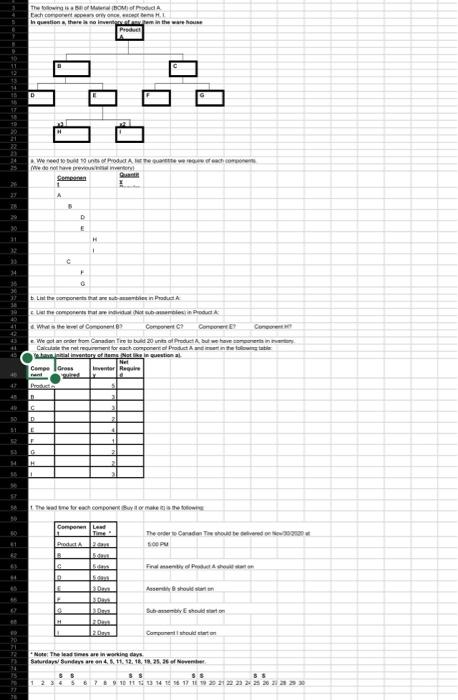 Solved W-The following is a bit of Material (BOM) of Product | Chegg.com
