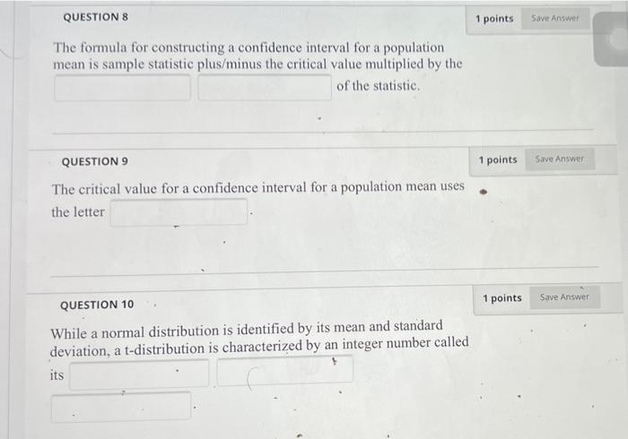 Solved QUESTION 2 1 points Save Answer The critical value | Chegg.com