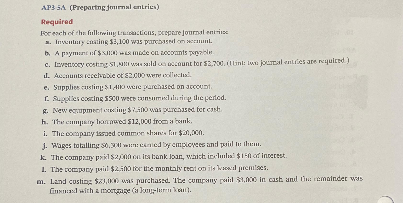 Solved AP35A (Preparing journal entries)RequiredFor each of