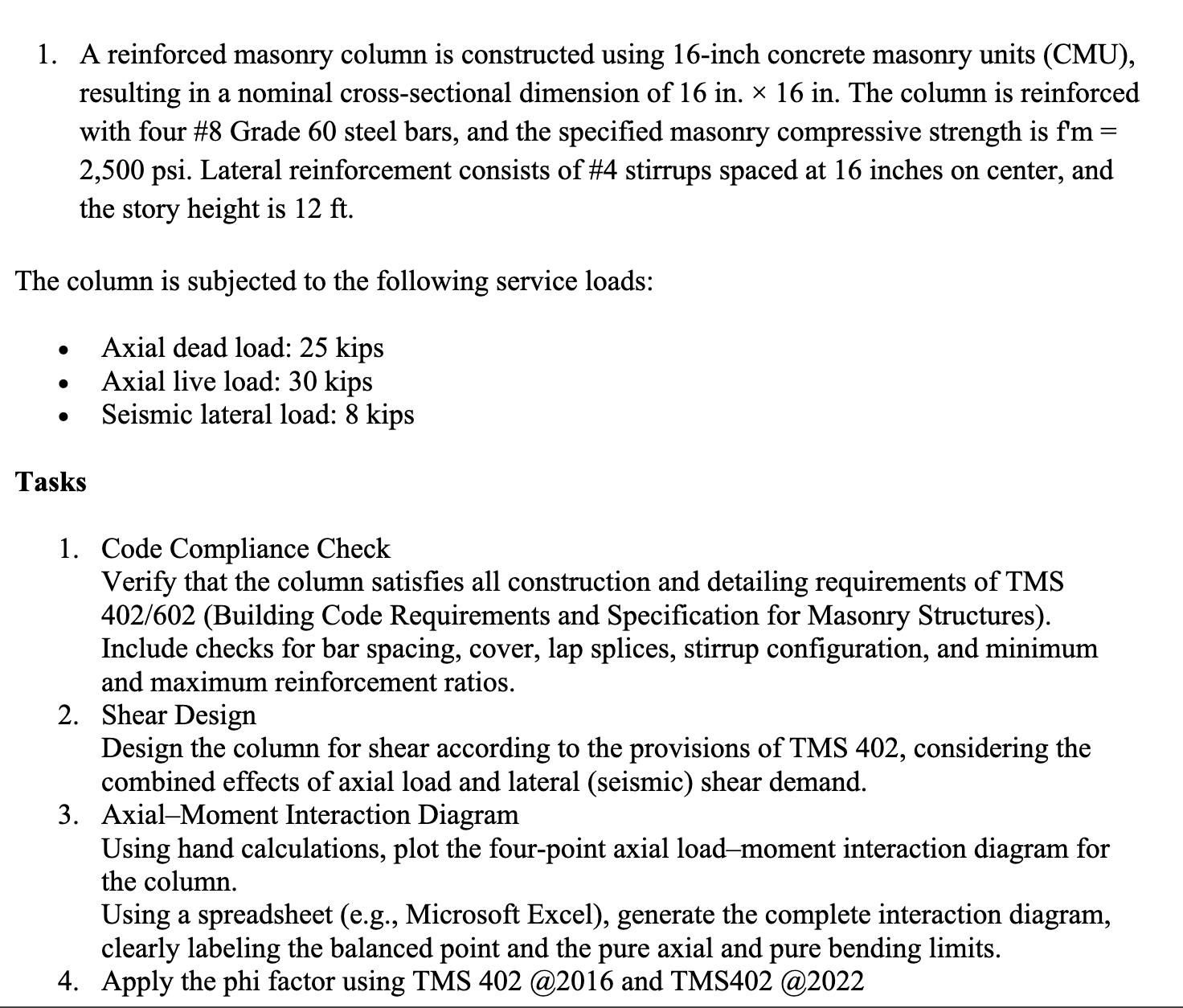 1. ﻿A reinforced masonry column is constructed using | Chegg.com