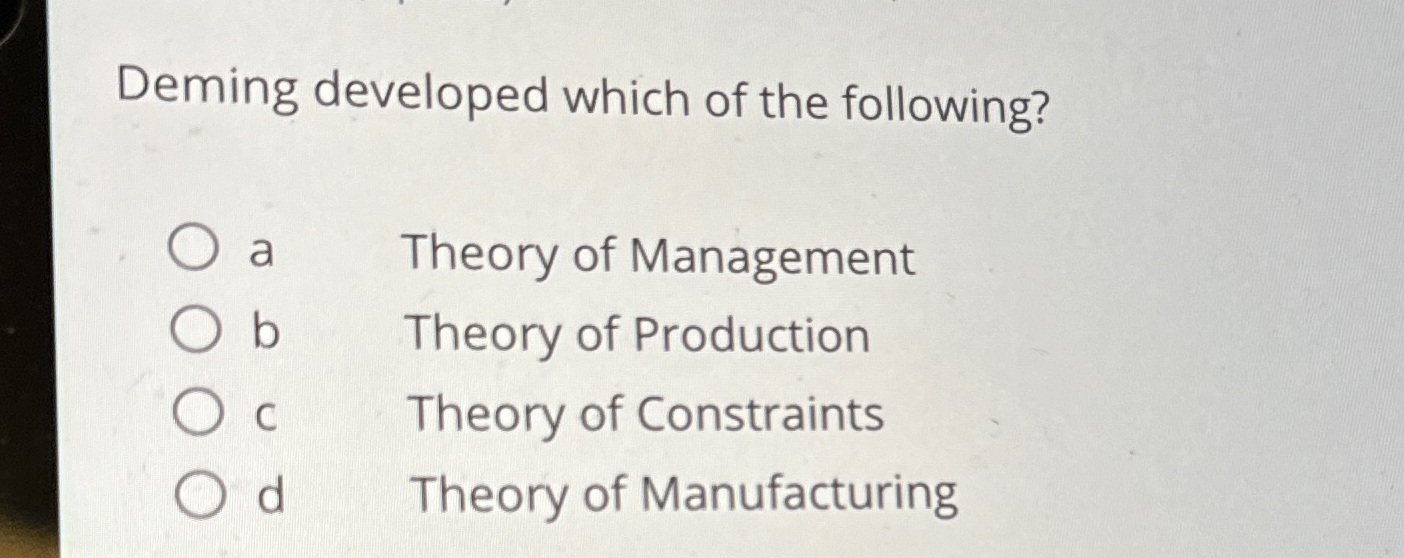 Solved Deming developed which of the following?a Theory of | Chegg.com