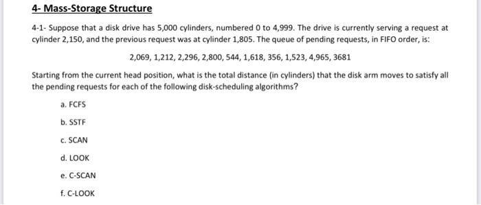 Solved 4 1 Suppose that a disk drive has 5 000 cylinders Chegg