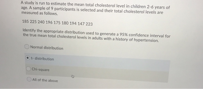 Solved A study is run to estimate the mean total cholesterol | Chegg.com