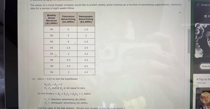 Solved The owner of a movie theater company would like to | Chegg.com
