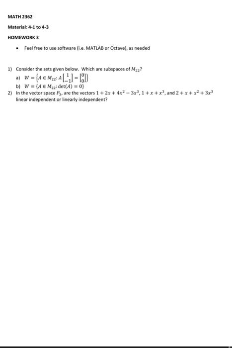 Solved MATH 2362 Material: 4-1 to 4-3 HOMEWORK 3 • Feel free | Chegg.com