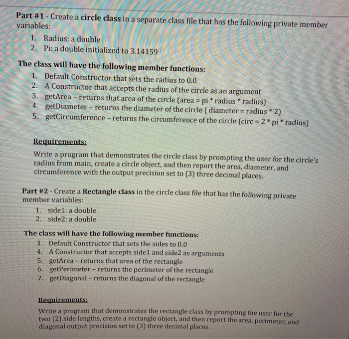 Solved www ELECTEE Part #1 - Create a circle class in a | Chegg.com