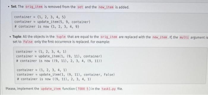 Solved you are going to implement the update_item function | Chegg.com