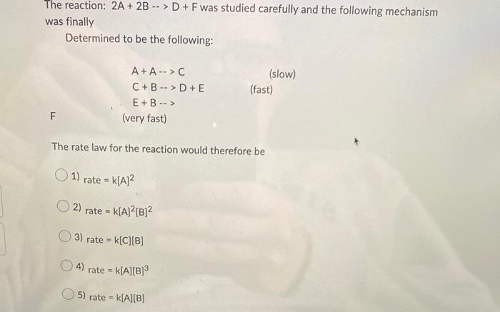 Solved The reaction: 2A + 2B --> D+ F was studied carefully | Chegg.com