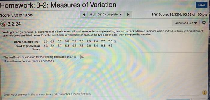 Solved Homework: 3-2: Measures of Variation Save Score: 3.33 | Chegg.com