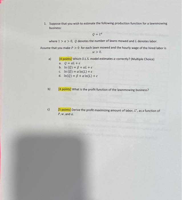 Solved 1. Suppose that you wish to estimate the following | Chegg.com