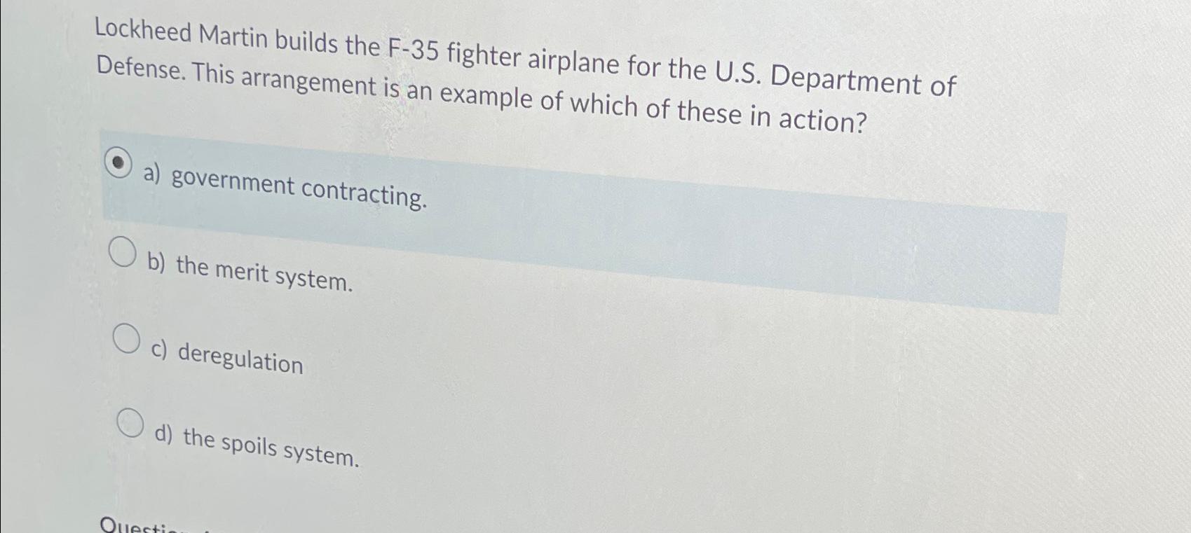 Solved Lockheed Martin builds the F-35 ﻿fighter airplane for | Chegg.com