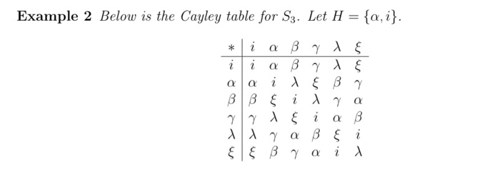 Solved Example 2 Below Is The Cayley Table For Sz Let H Chegg Com