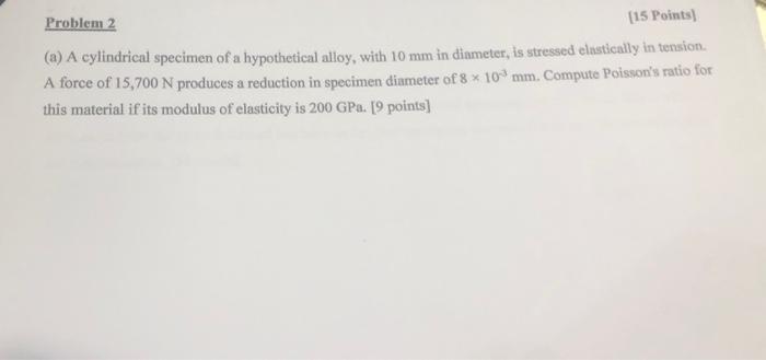 Solved Problem 2 (15 Points) (a) A cylindrical specimen of a | Chegg.com