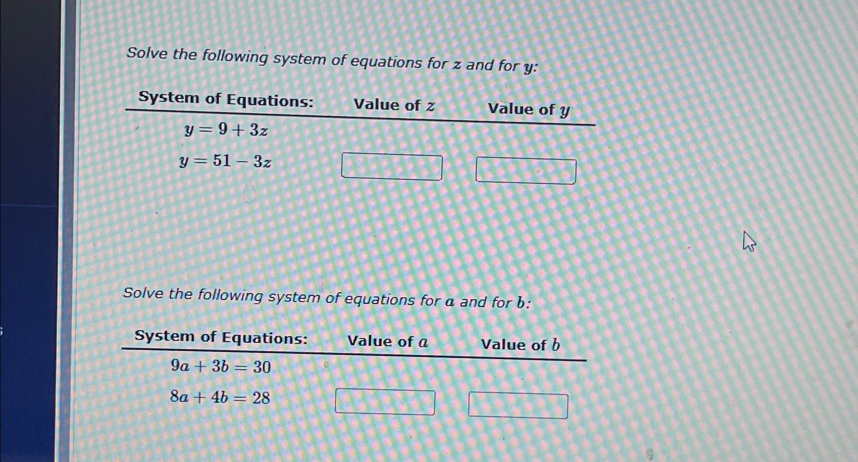 Solved Solve the following system of equations for z ﻿and | Chegg.com