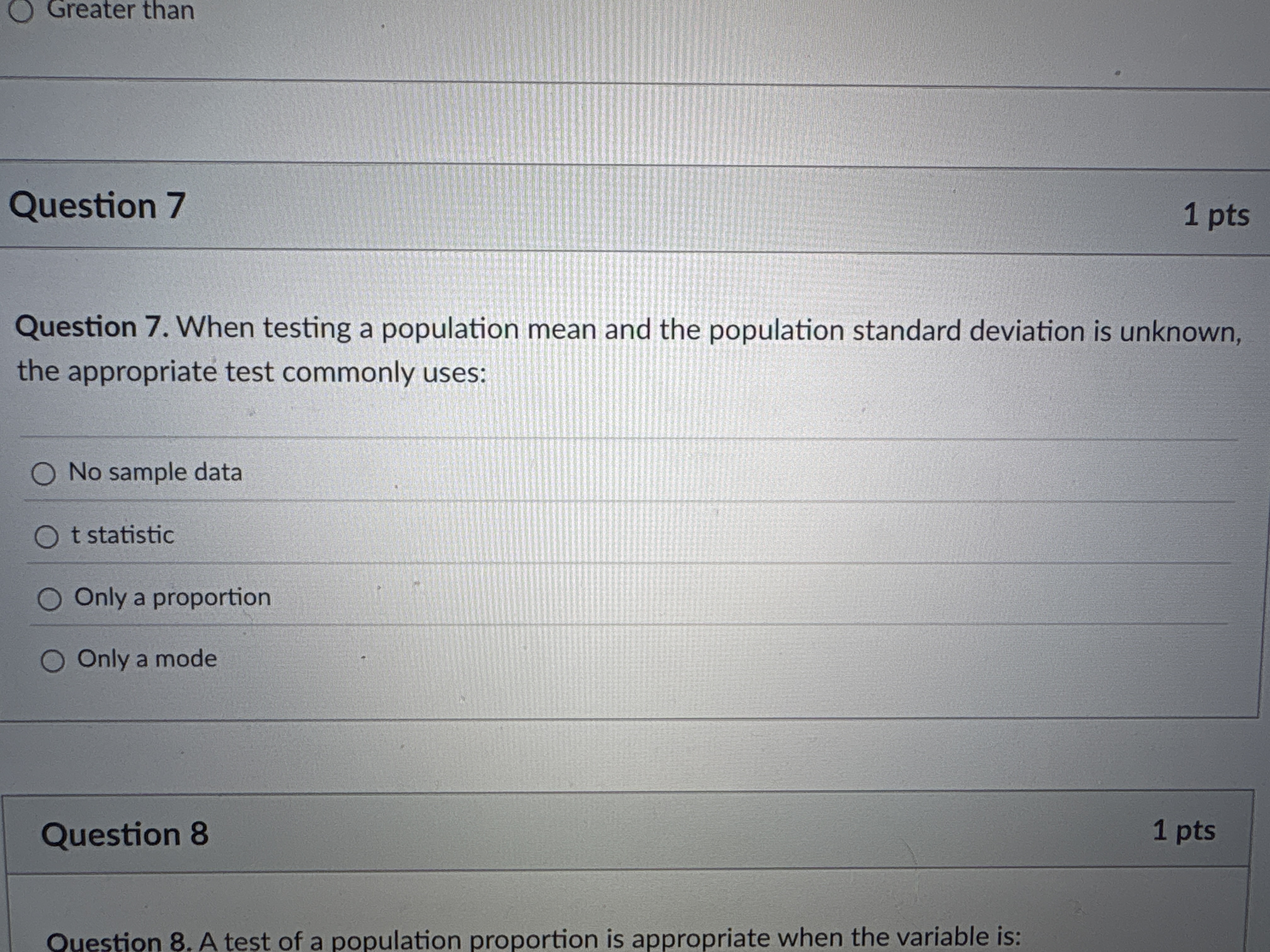 Solved Question 7Question 7. When testing a population mean | Chegg.com