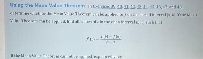 Solved Using the Mean Value Theorem In Exercises 39, 40, 41, | Chegg.com