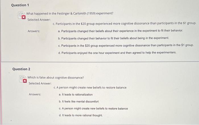 festinger and carlsmith experiment quizlet