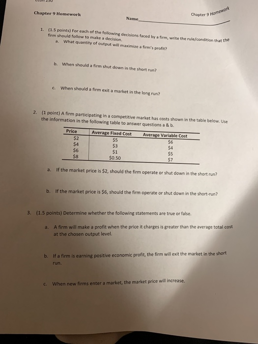 Solved Chapter 9 Homework Chapter 9 Homework Name 1. (1.5 | Chegg.com