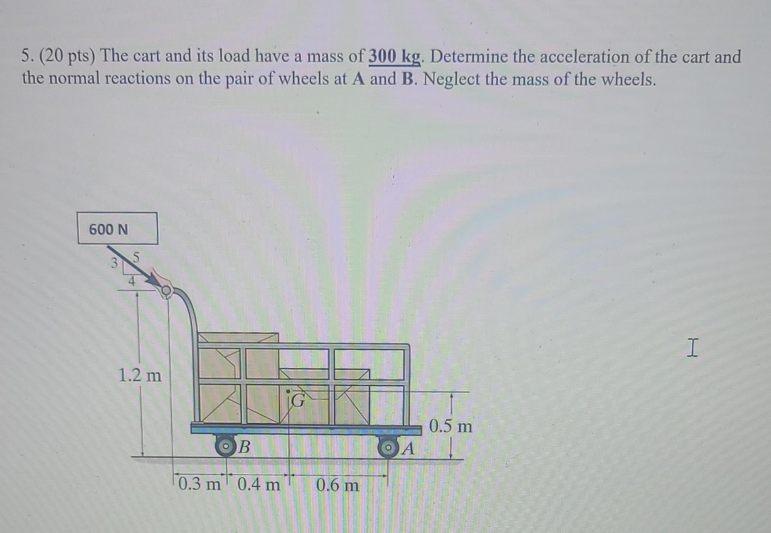 Solved 5.(20 pts) The cart and its load have a mass of 300 | Chegg.com