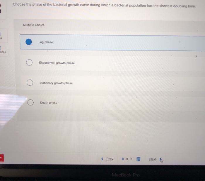 Solved Choose the phase of the bacterial growth curve during | Chegg.com