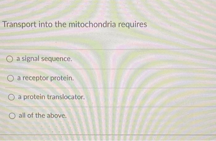 Solved Transport into the mitochondria requires a signal | Chegg.com