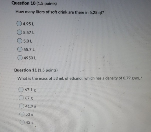 Solved Question 10 (1.5 Points) How Many Liters Of Soft D