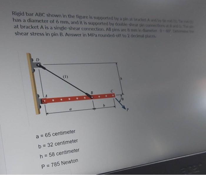 Solved Rigid bar ABC shown in the figure is supported by a | Chegg.com 