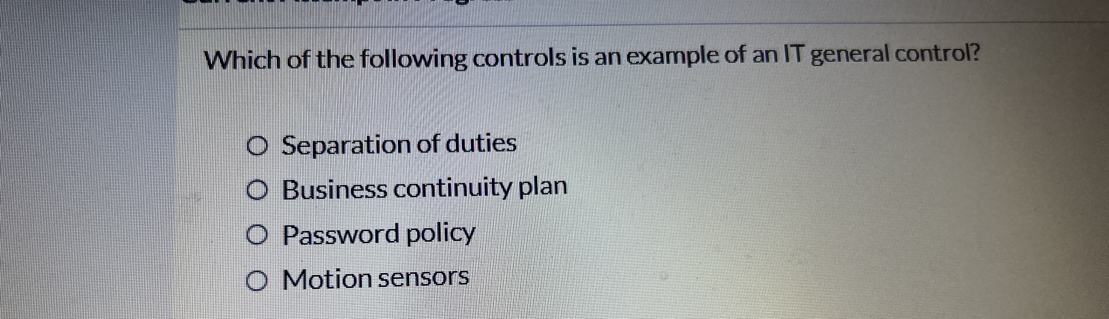 Solved Which of the following controls is an example of an | Chegg.com