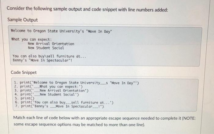 Solved Consider the following sample output and code snippet | Chegg.com