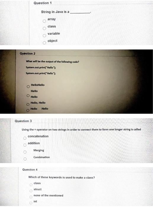 Solved Question 1 String in Java is a array class variable | Chegg.com