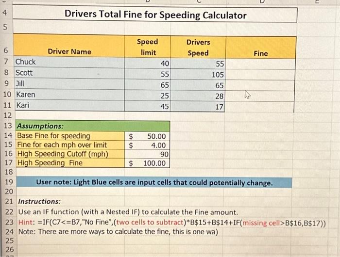 Solved Drivers Total Fine for Speeding Calculator Driver