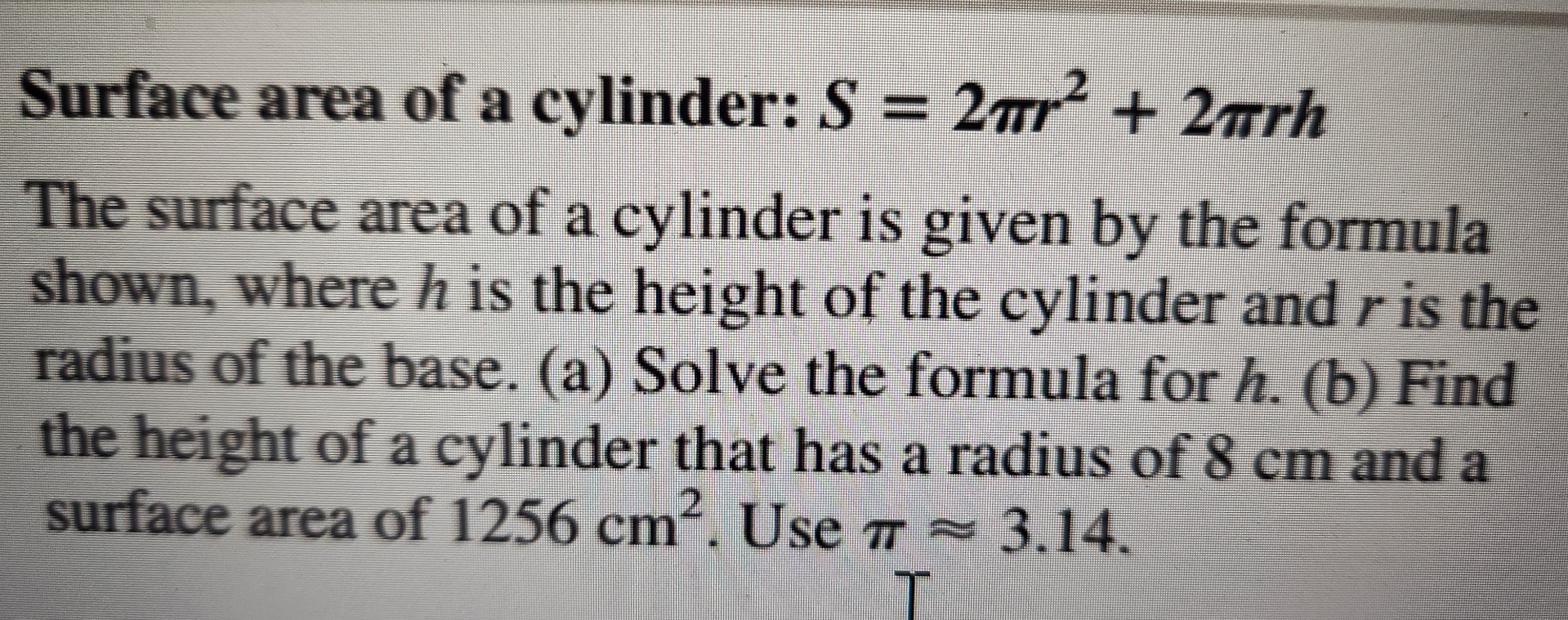 surface area of an open cylinder is 2 pi rh