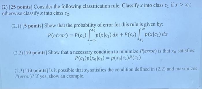 Solved (2) [25 points] Consider the following classification | Chegg.com
