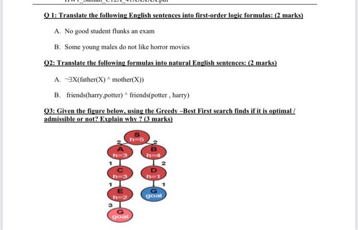 Solved Q 1: Translate The Following English Sentences Into | Chegg.com