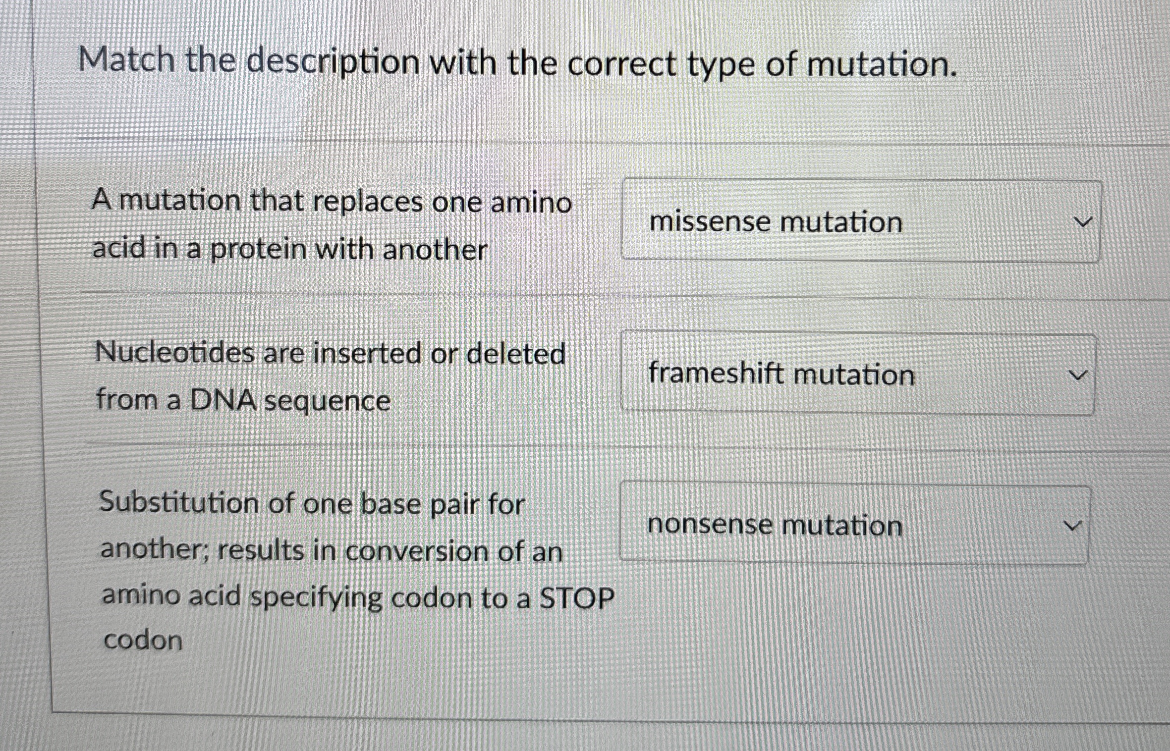 Solved Match the description with the correct type of