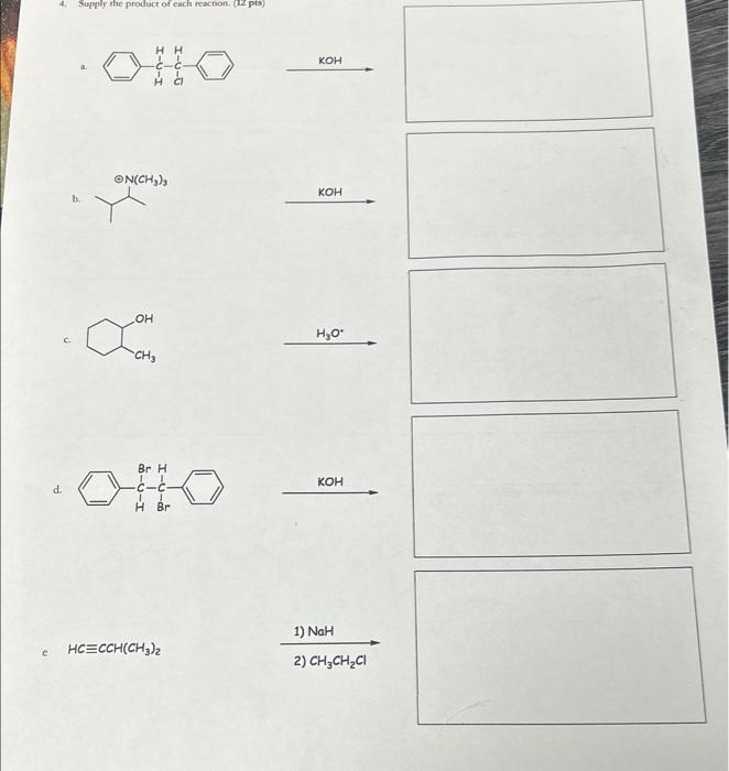 Solved a. KOH b. c. H3O+ d. KOH e HC≡CCH(CH3)2 2) | Chegg.com