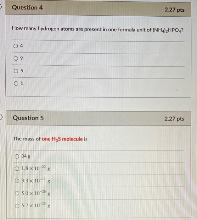 Solved > Question 4 2.27 pts How many hydrogen atoms are | Chegg.com