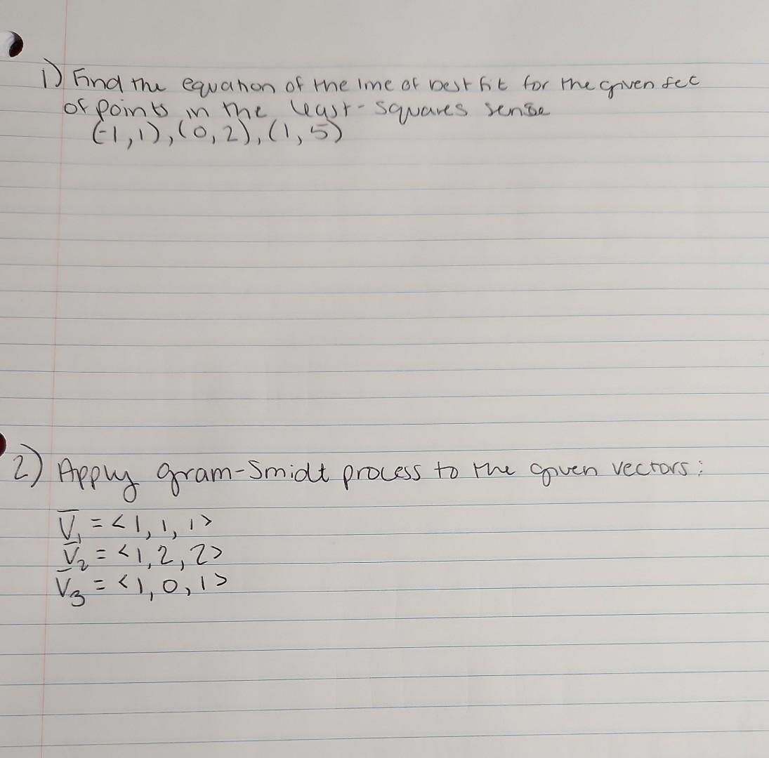 Solved 1 Find The Equation Of The Lime Of Best Fit For The 6100